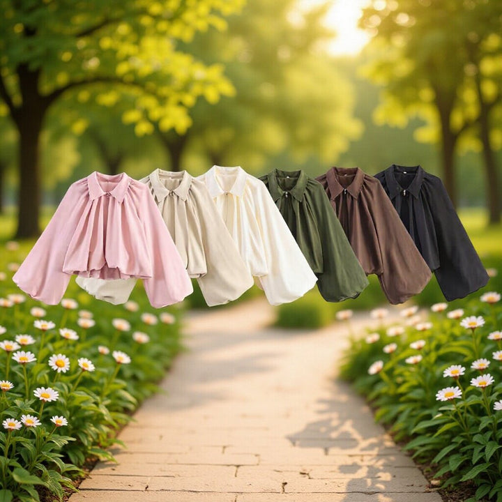 Women’s short jacket with oversized balloon sleeves and zip