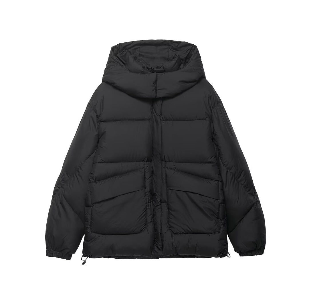 Women Voluminous Oversize Down Jacket with Hood and Drawstring