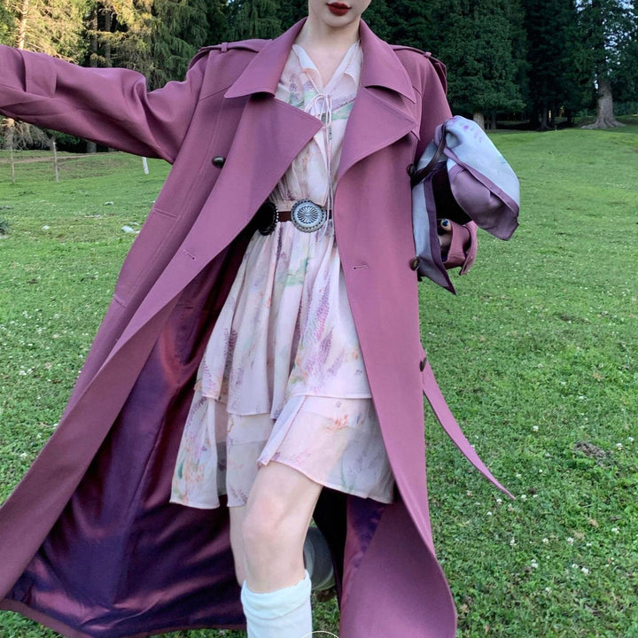 Women Elegant Trench Coat with Waist Belt