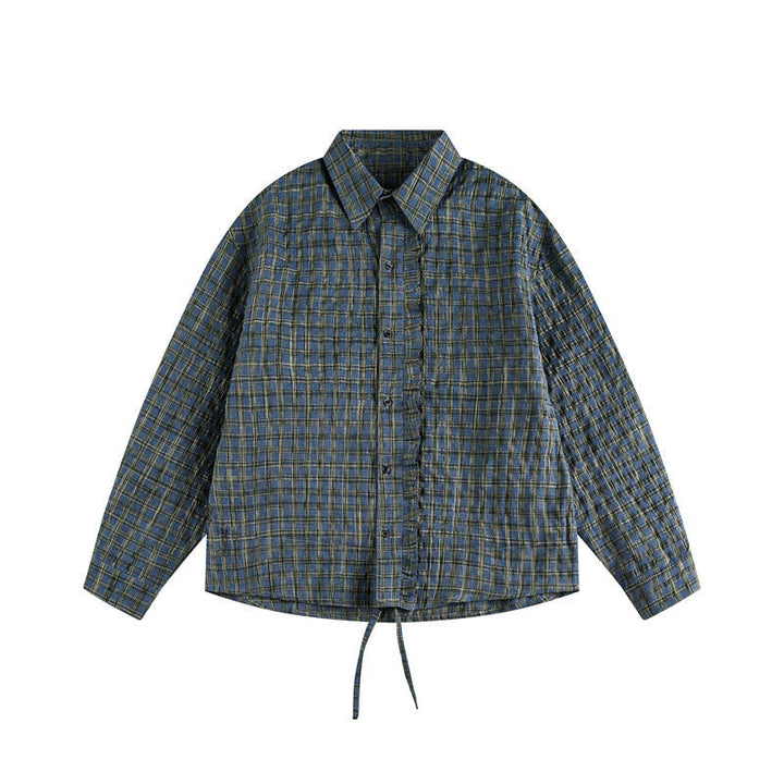 Unisex Checked Overshirt with Drawstring Hem and Concealed Button Placket
