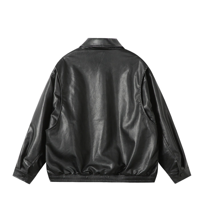 Ladies Oversize Smooth Leather Look Blouson Jacket with Elastic Hem and Metal Logo