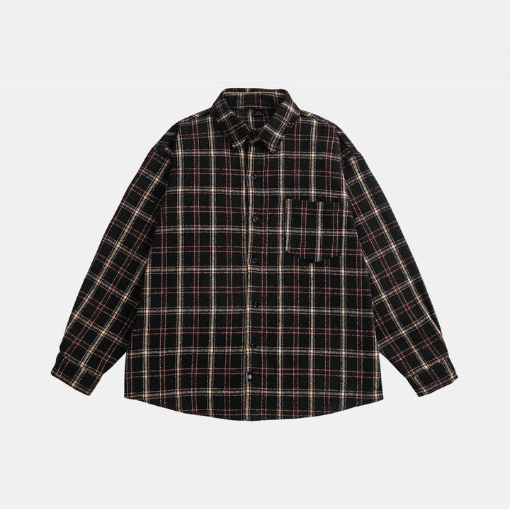 Unisex Oversize Check Shirt Jacket in Boxy Cut with Patch Chest Pocket and Soft Flannel