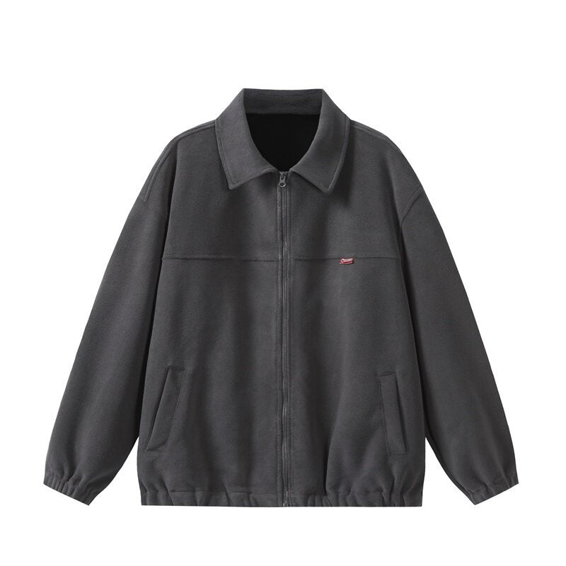 Unisex fleece blouson jacket in boxy cut with shirt collar, full zip and elastic hem