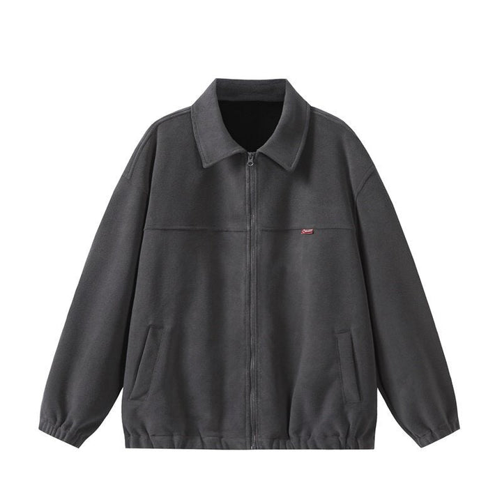 Unisex fleece blouson jacket in boxy cut with shirt collar, full zip and elastic hem