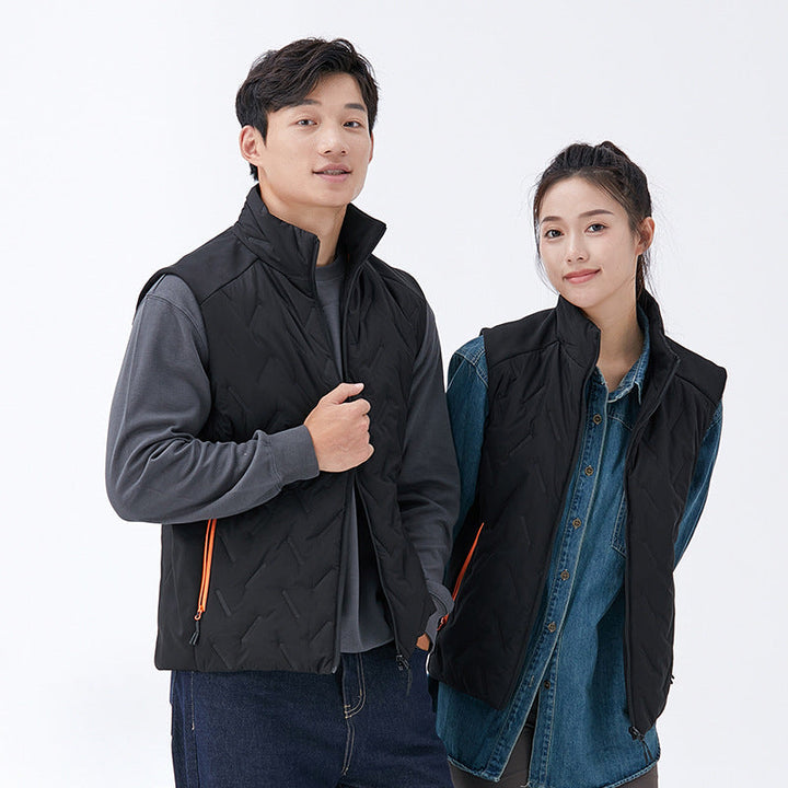 Unisex quilted vest with thermal insulation and high stand-up collar