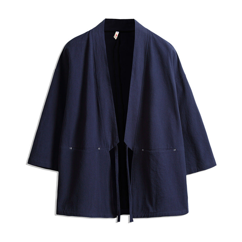 Unisex kimono jacket in oversized cut made of lightweight cotton blend with tie belt