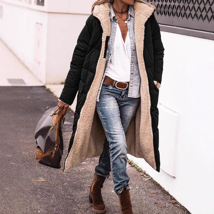 Women quilted jacket with stand-up collar and patch pockets