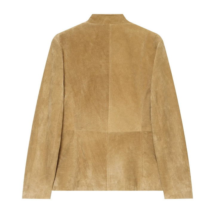 Ladies short jacket made of suede leather with stand-up collar and flap pockets