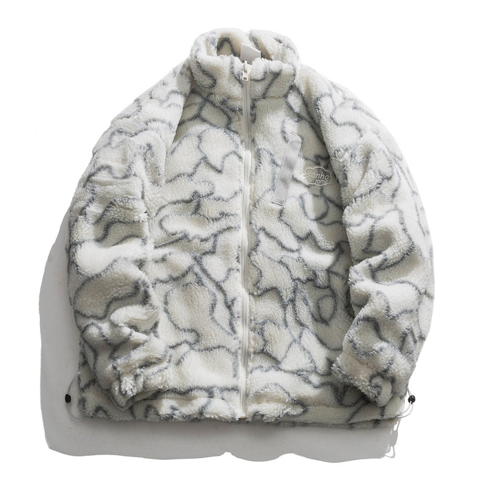 Women cosy teddy fleece jacket with stand-up collar and drawstring