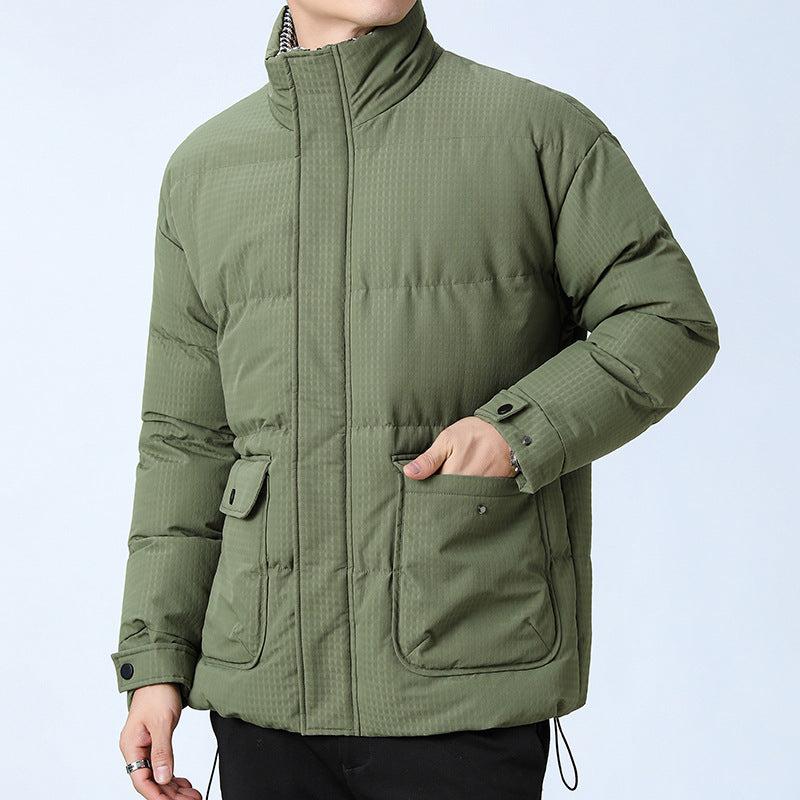 Unisex Padded Quilted Jacket with Large Flap Pockets, Stand-Up Collar, and Ripstop Structure