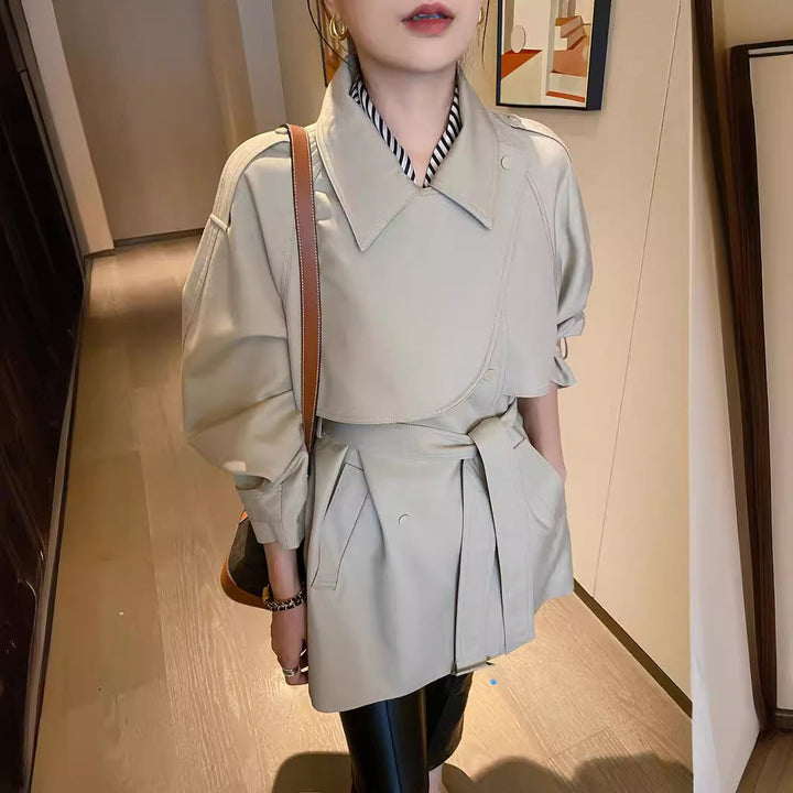 Women Modern Trench Coat with Waist Belt