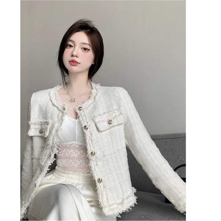 | Jacket with Raw Edge, Temperament and High-Quality Metal Buttons