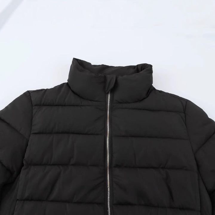 Ladies short quilted down look quilted jacket with stand-up collar and elastic cuffs