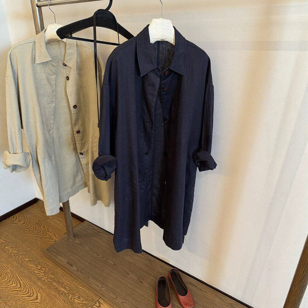 Women Longline Oversize Shirt Jacket in Linen Look
