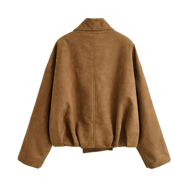 Women’s short jacket in waterfall look with soft velour finish and wide shawl collar