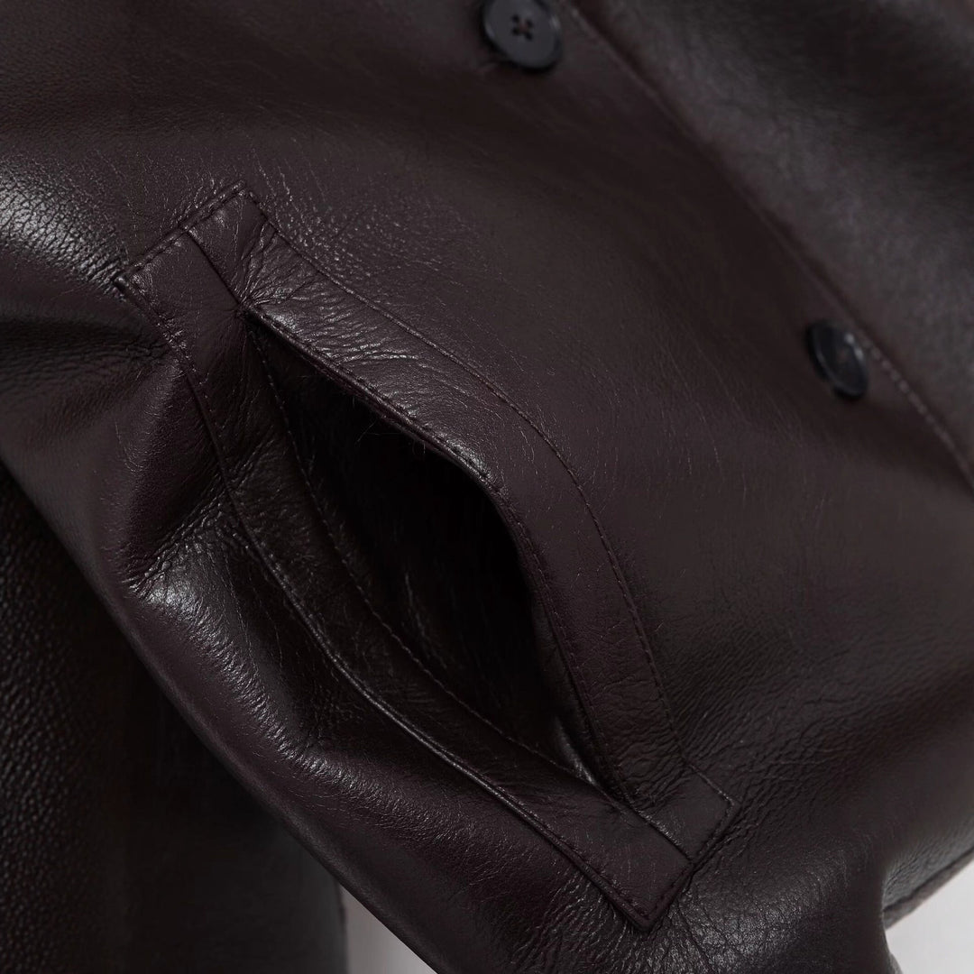 Women Boxy Faux Leather Jacket with Faux Fur Collar, Lambswool Imitation Lining and Button Closure
