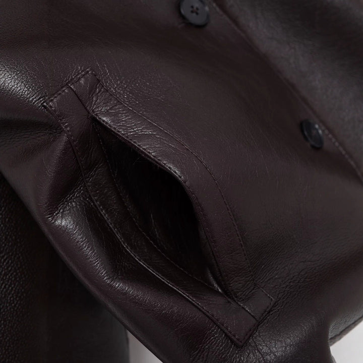 Women Boxy Faux Leather Jacket with Faux Fur Collar, Lambswool Imitation Lining and Button Closure