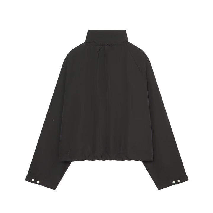 Women Cropped Oversized Utility Jacket with Stand Collar and Drawstring
