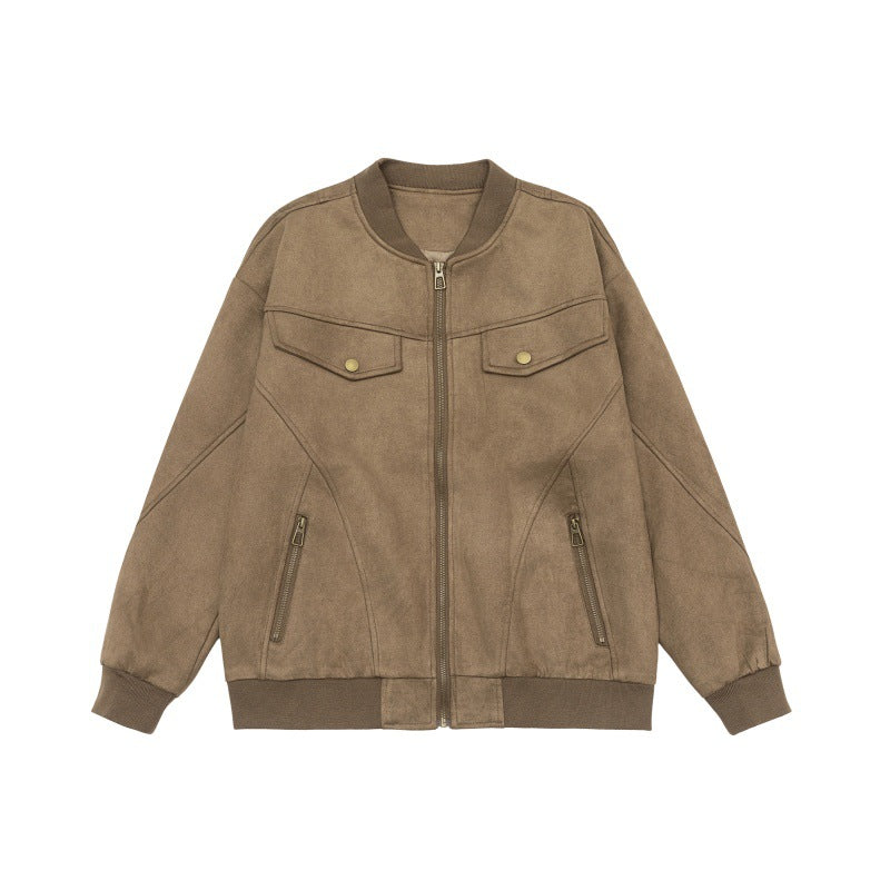 Unisex short jacket in vintage suede look with chest flaps, zip pockets and ribbed cuffs