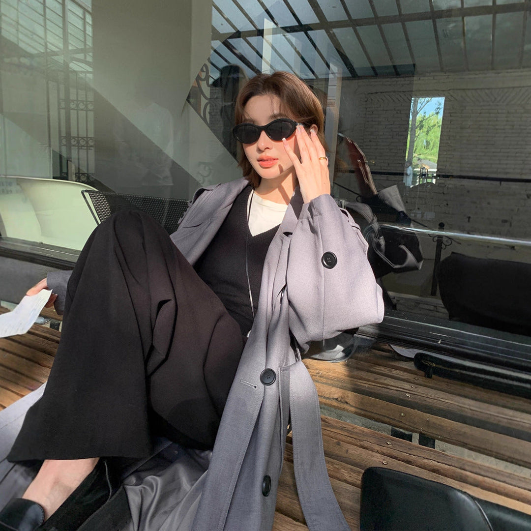 Women’s Long Trench Coat in Oversize Look with Belt and Shoulder Patches