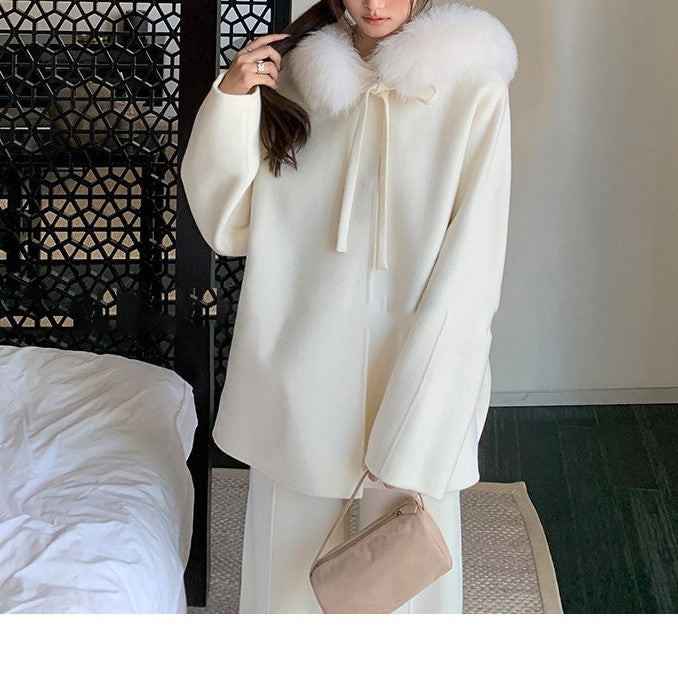 Women Elegant and Warm Transitional Jacket with Fur Trimmed Collar