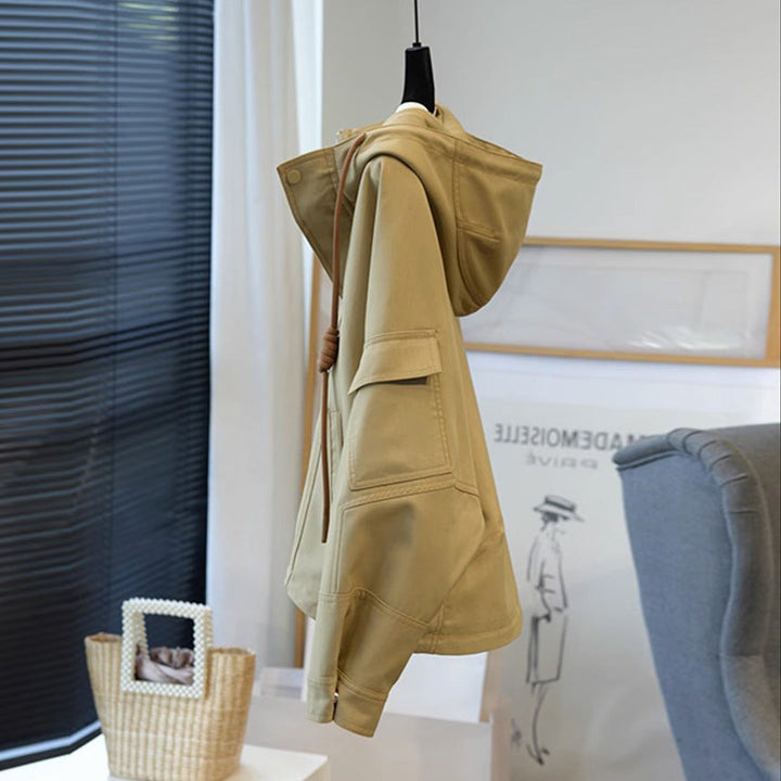 Women Oversize Utility Jacket with Hood, Drawstring and Patch Pockets