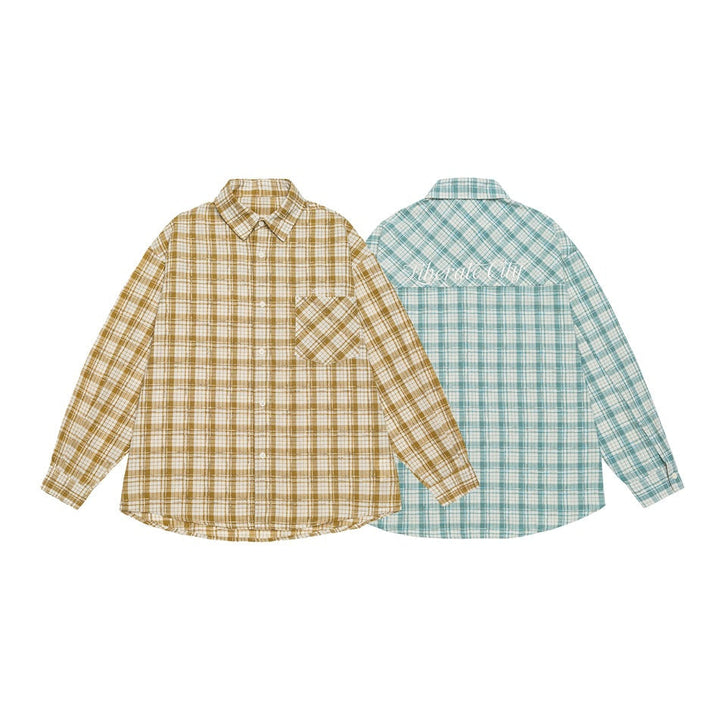 Unisex Oversize Check Shirt Jacket made of lightweight cotton blend with a patch chest pocket