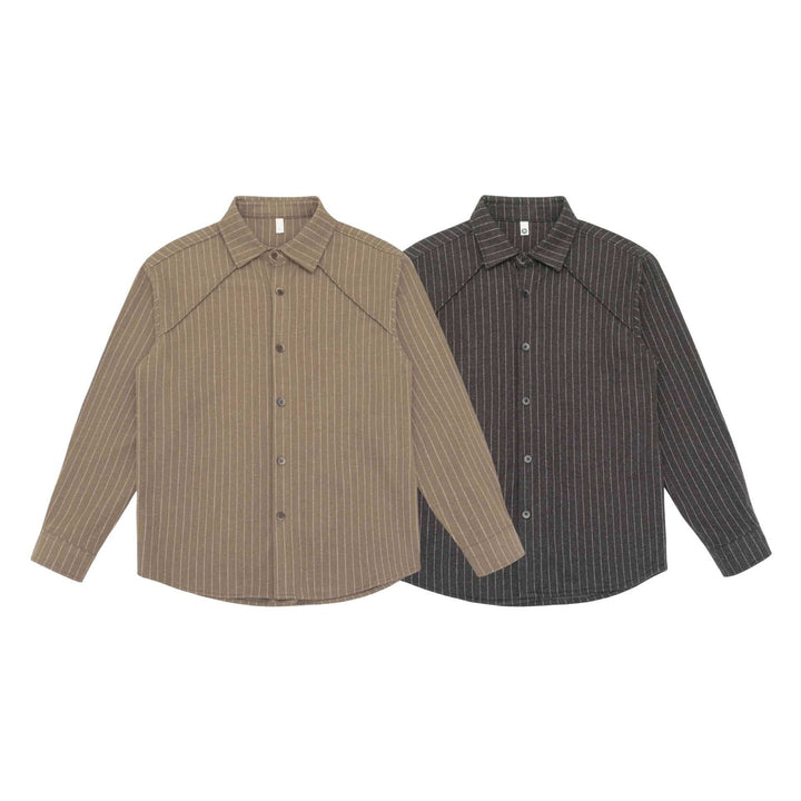 Women Oversize Shirt Jacket with Distinctive Shoulder Yoke and Pinstripes
