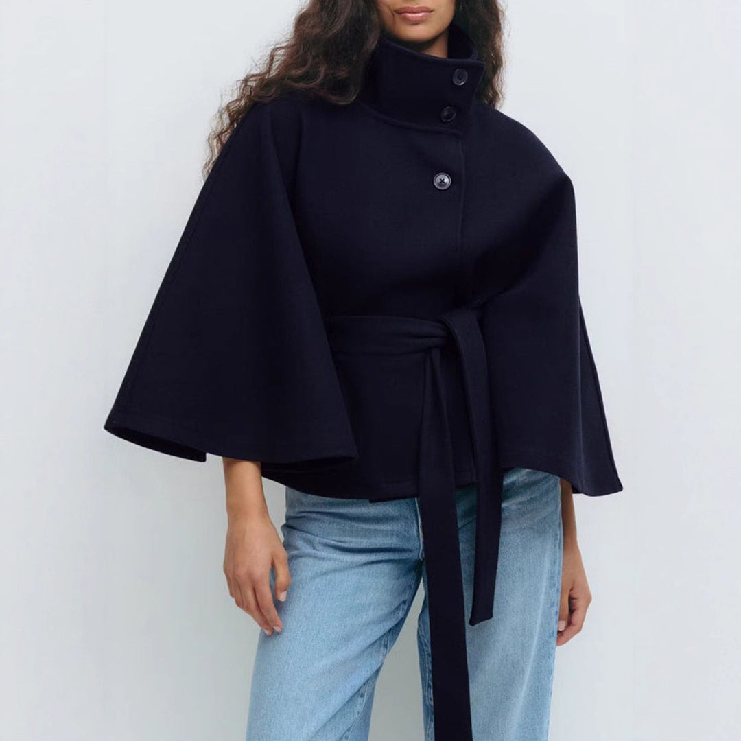 Women’S Wrap Jacket with Elegant Stand-Up Collar and Wide-Cut Sleeves