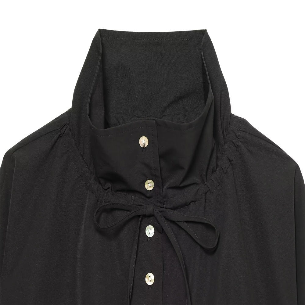 Women Cropped Oversized Utility Jacket with Stand Collar and Drawstring