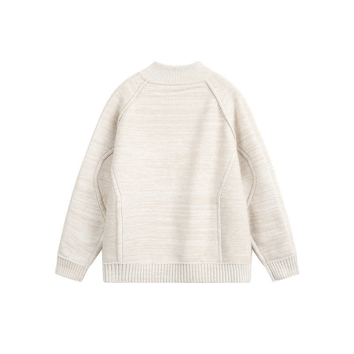 Unisex Thick Knit Zip Jacket with High Stand-Up Collar and Two-Way Zip