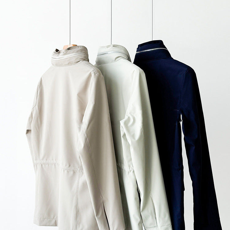Women modern utility jacket with high collar