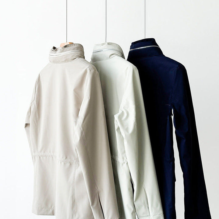 Women modern utility jacket with high collar