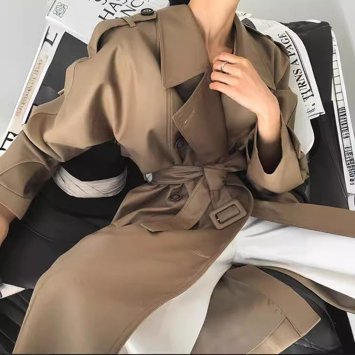Women Fashionable Faux Leather Trench Coat