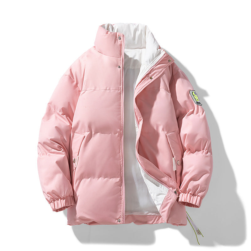 Women Padded Quilted Jacket with High Stand-Up Collar, Contrasted Lining and Drawstring
