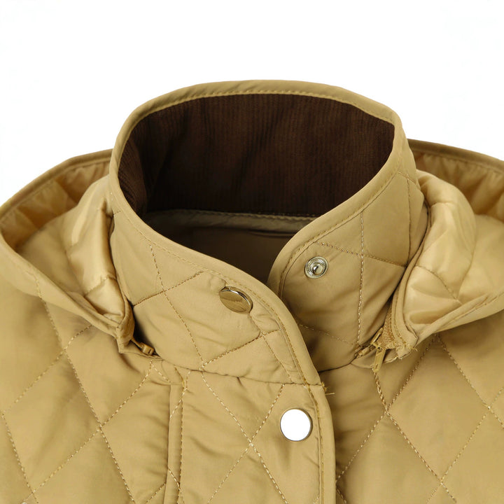 Women’s quilted jacket with hood, quilted diamond structure and flap pockets