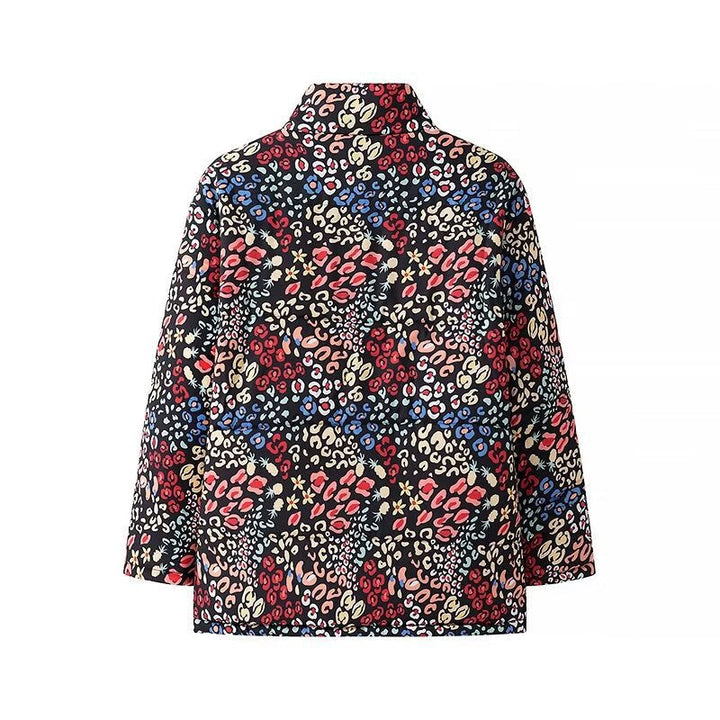 Women Lightweight Padded Short Jacket with Stand-up Collar, Concealed Button Placket and 3/4 Sleeves