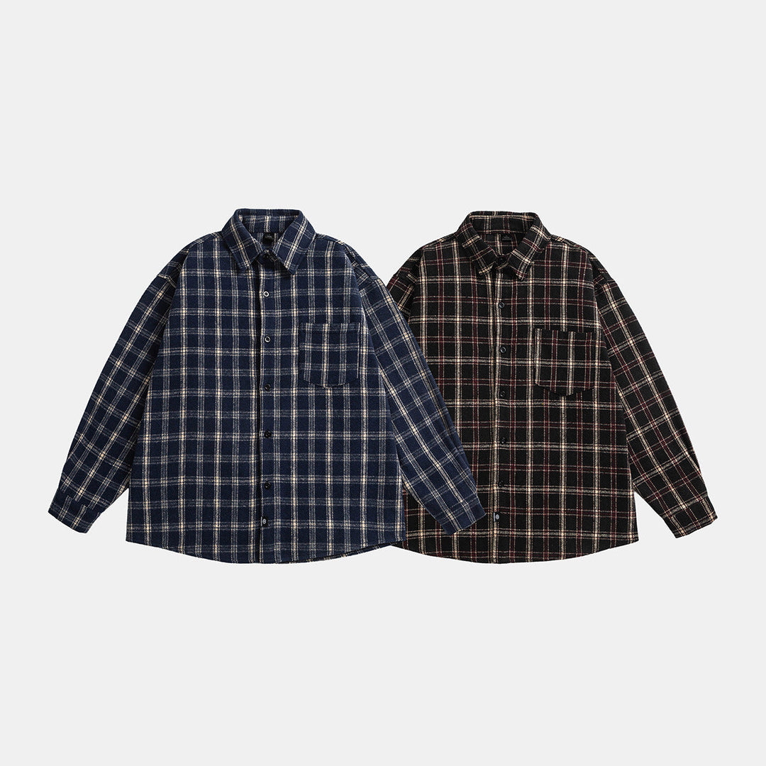 Unisex Oversize Check Shirt Jacket in Boxy Cut with Patch Chest Pocket and Soft Flannel