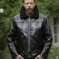 Jacket with leather synthetic men's with plush lining - for transitional weather