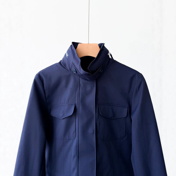Women modern utility jacket with high collar