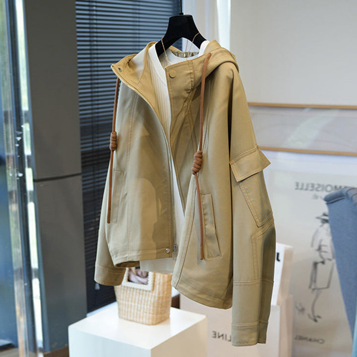 Women Oversize Utility Jacket with Hood, Drawstring and Patch Pockets