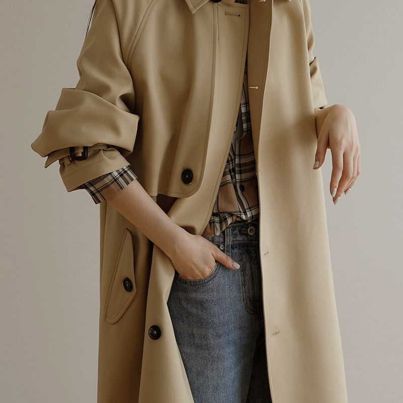 Women Fashionable Trench Coat with Wide Collar