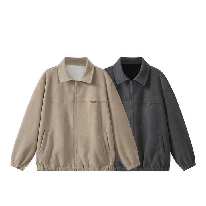 Unisex fleece blouson jacket in boxy cut with shirt collar, full zip and elastic hem