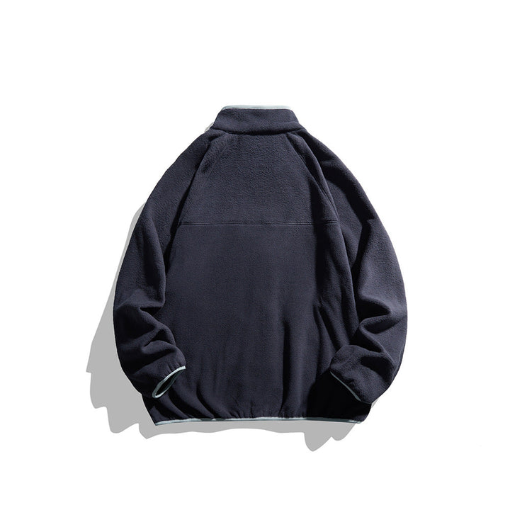 Unisex Oversize Fleece Jacket with Stand-Up Collar, Full-Length Zip, and Contrast Piping