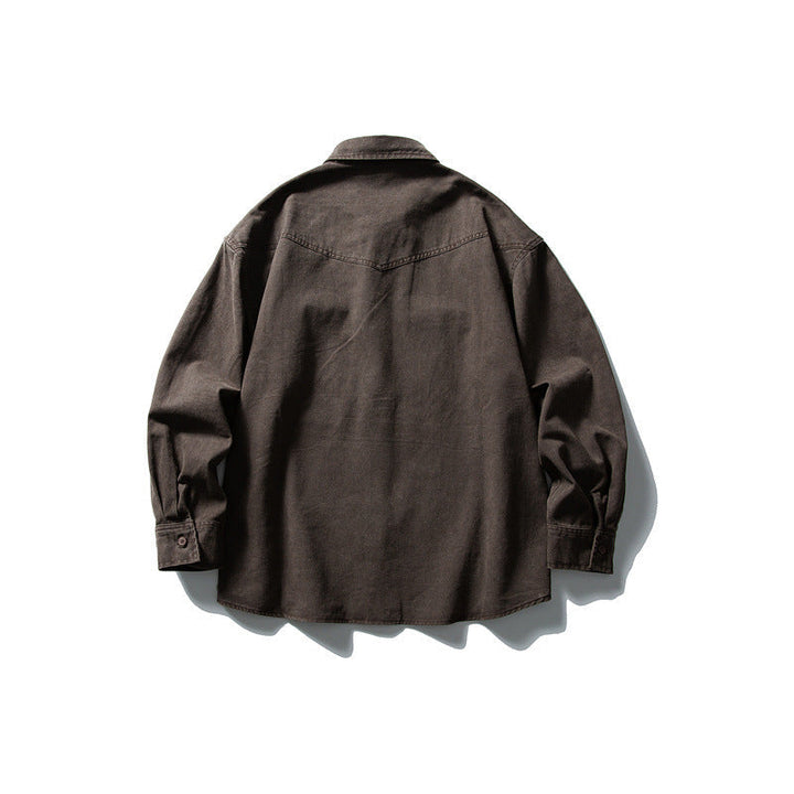 Unisex Oversize Cotton Denim Shirt Jacket with Patch Chest Pockets and Curved Hem