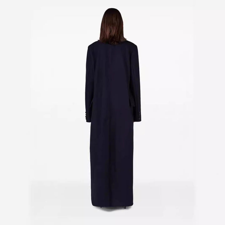 Women’s maximal long double-breasted wool coat with loose oversized fit