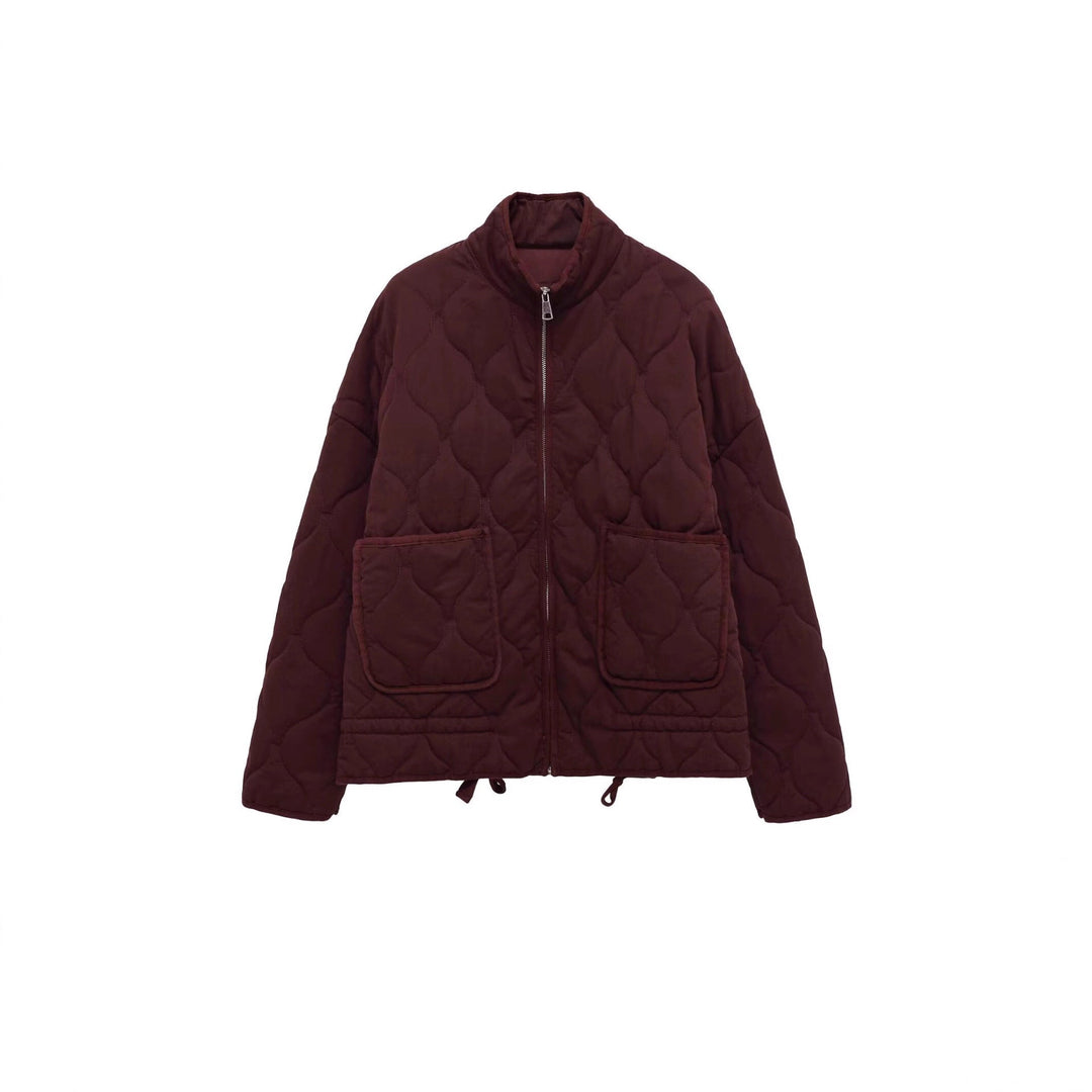 Women’s quilted jacket with stand-up collar, cushion quilting and drawstring