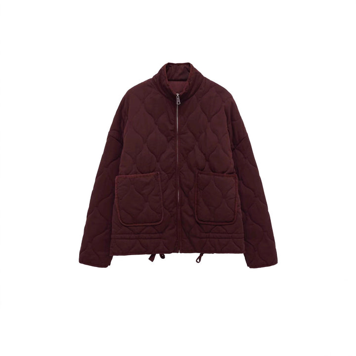 Women’s quilted jacket with stand-up collar, cushion quilting and drawstring