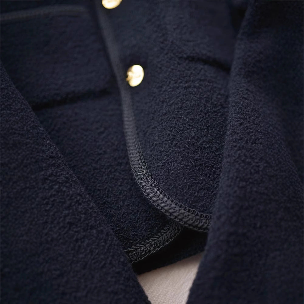 Women Fashionable Bouclé Jacket with Golden Buttons