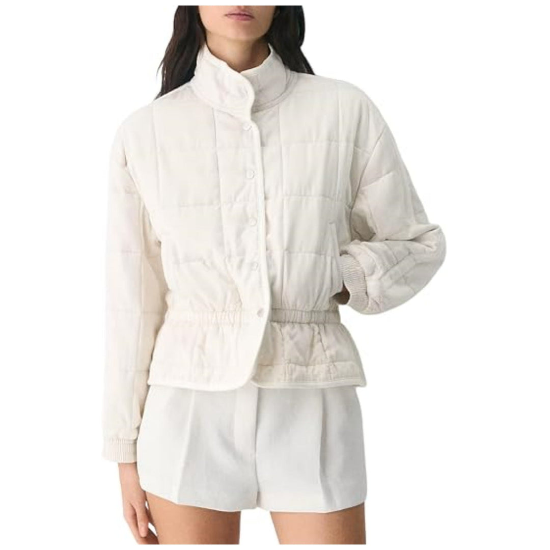 Women padded jacket with stand-up collar and fitted drawstring